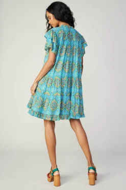 Flutter Sleeve Geo Print Dress