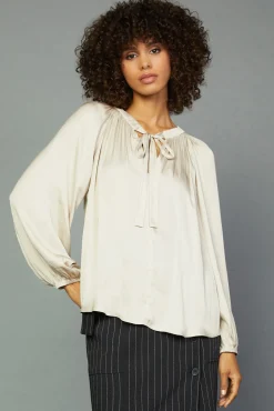 Gathered Bow Tie Blouse