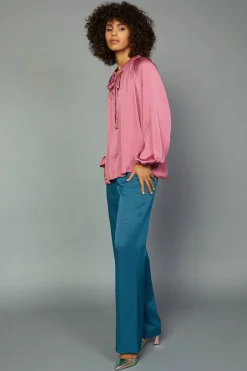 Gathered Bow Tie Blouse