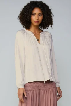 Gathered Split Neck Blouse