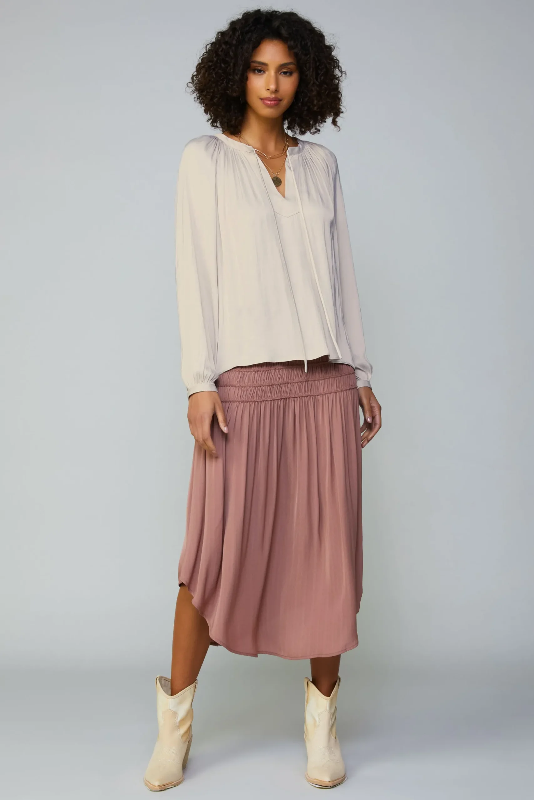 Gathered Split Neck Blouse