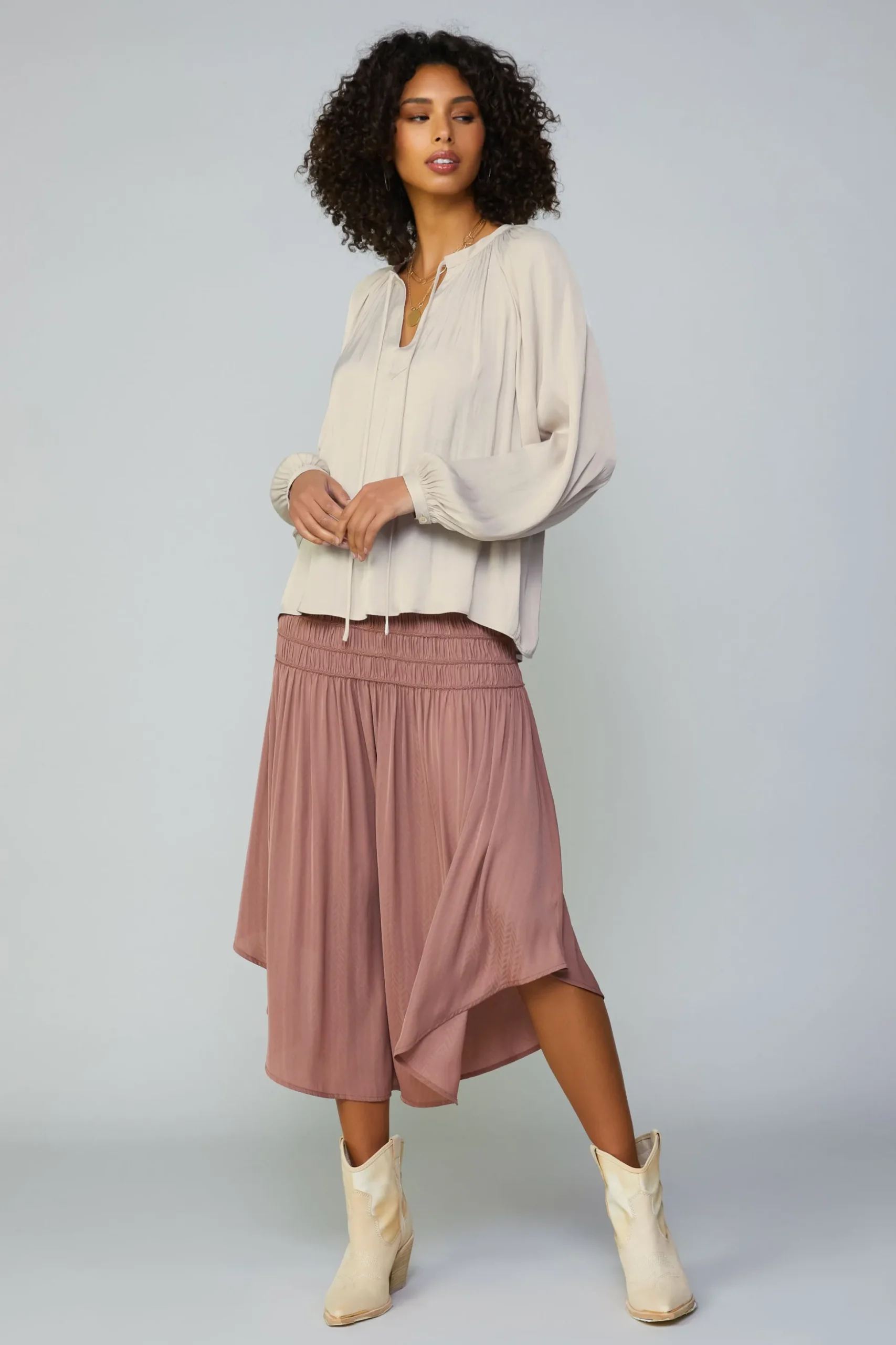 Gathered Split Neck Blouse