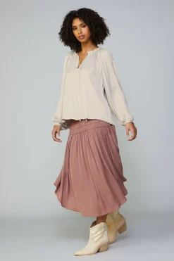 Gathered Split Neck Blouse