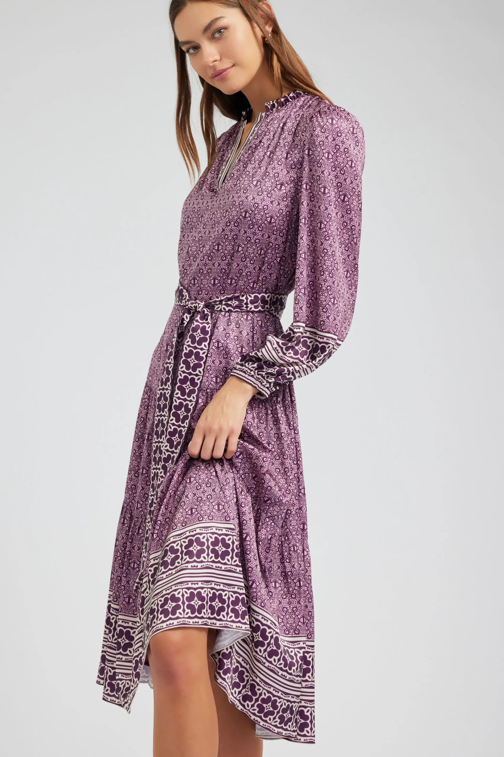 Geo Printed Belted Midi Dress