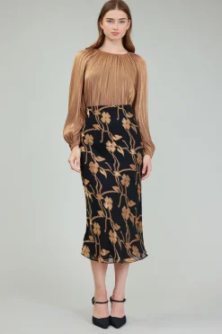 Gold Floral Midi Skirt