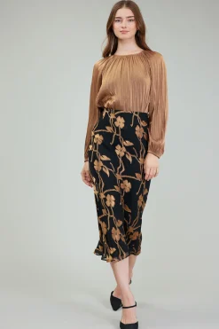 Gold Floral Midi Skirt