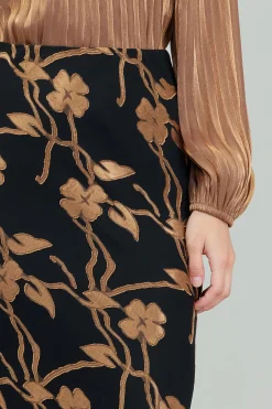 Gold Floral Midi Skirt