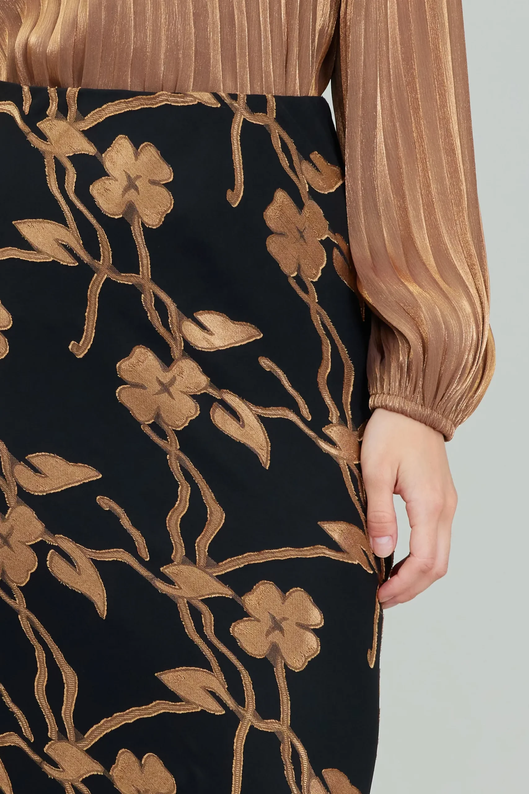 Gold Floral Midi Skirt
