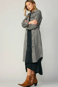 Houndstooth Long Shacket Coat
