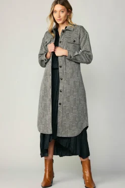 Houndstooth Long Shacket Coat