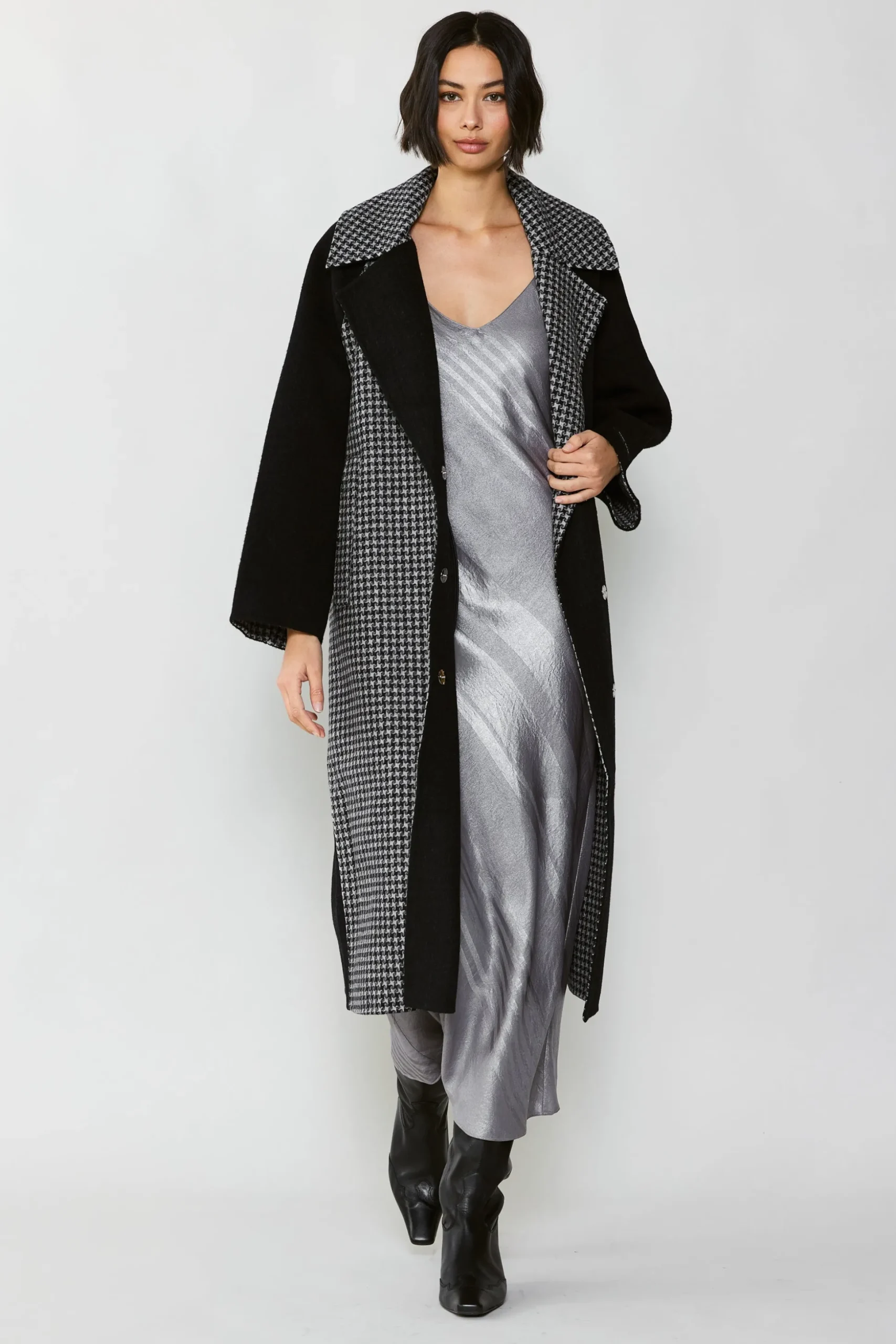 Houndstooth Oversized Wool Coat