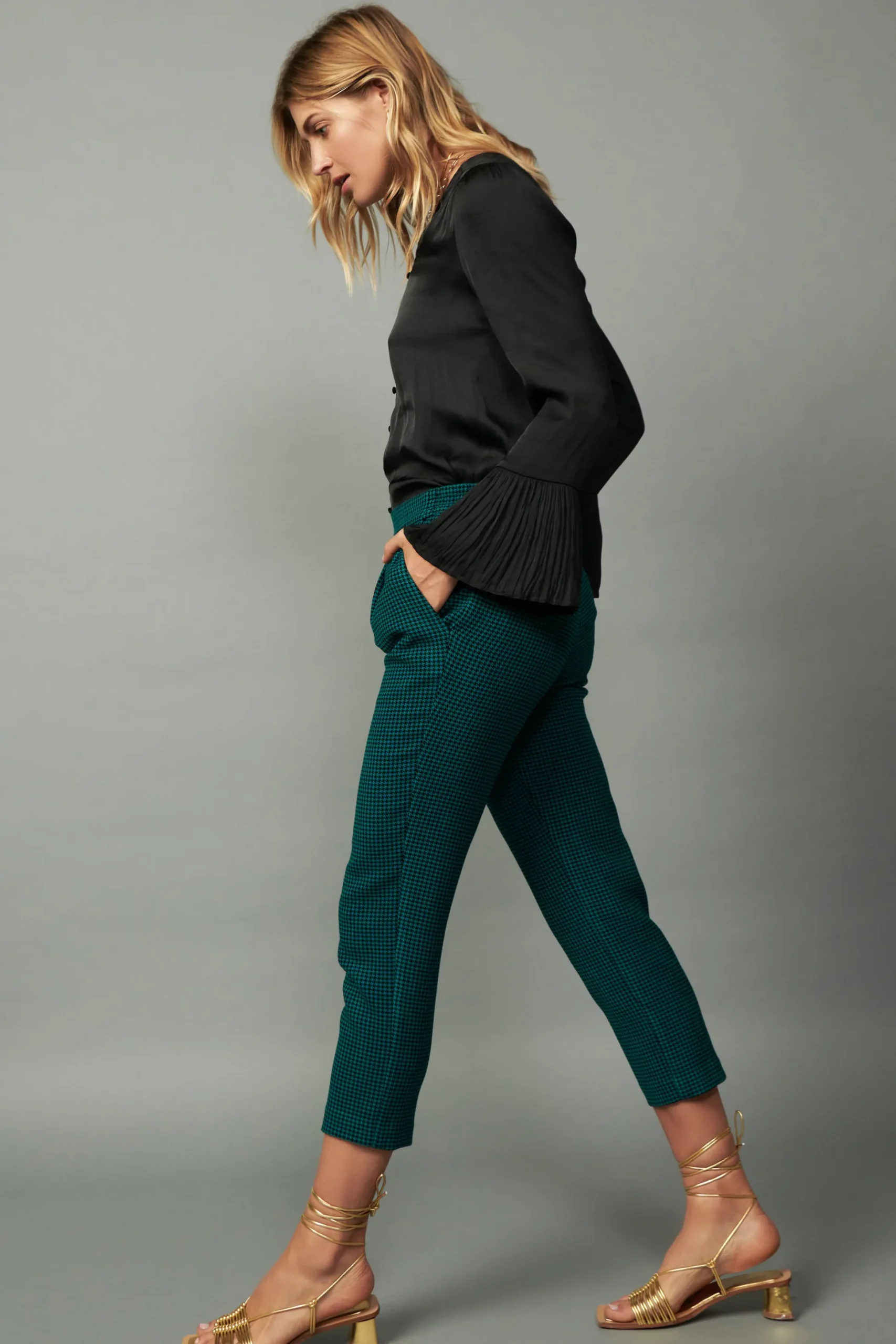 Houndstooth Patterned Straight Pants