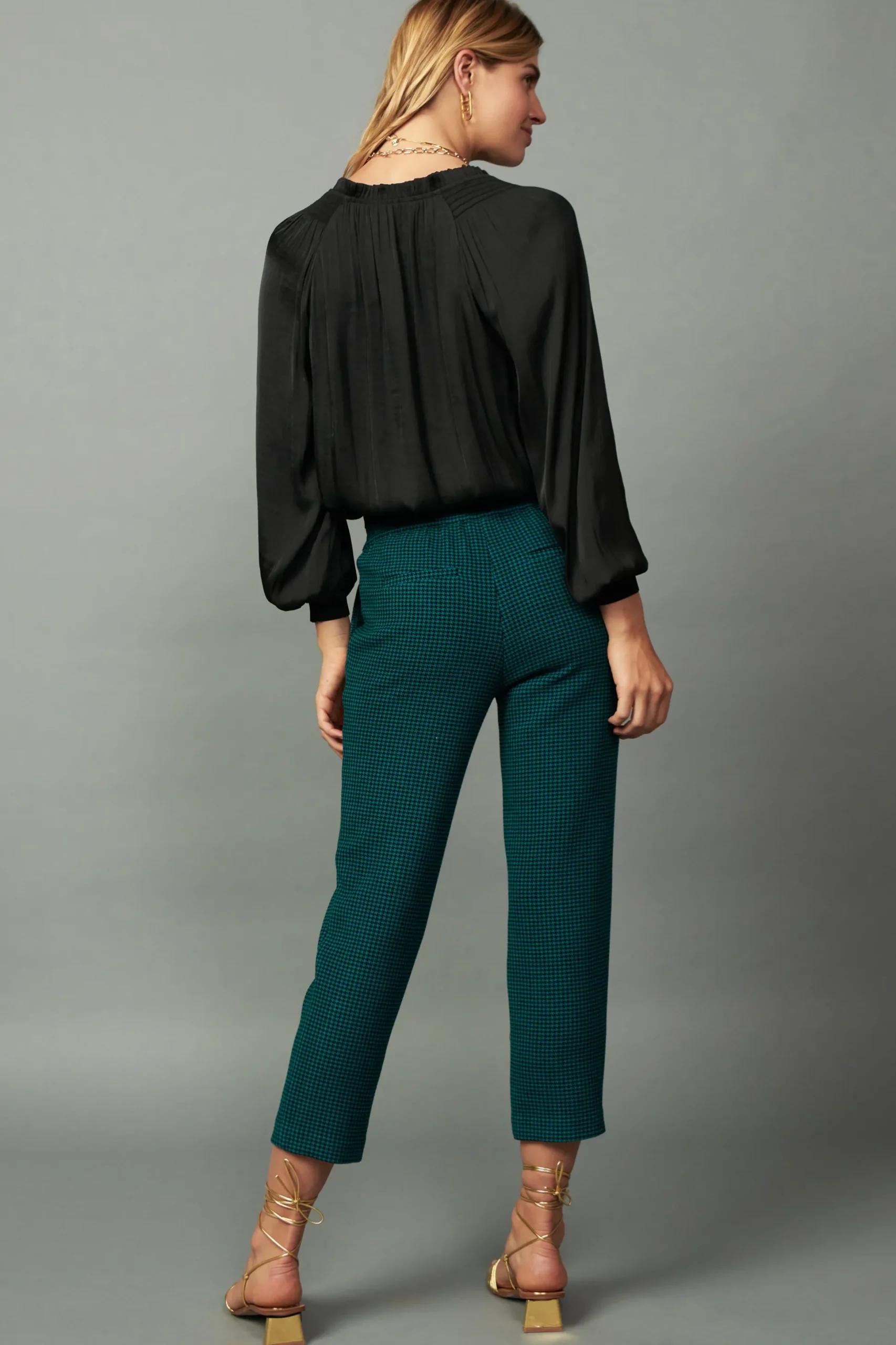 Houndstooth Patterned Straight Pants