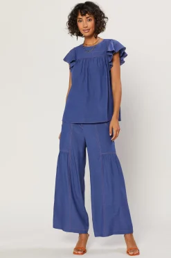 Indigo Ruffled Sleeve Top