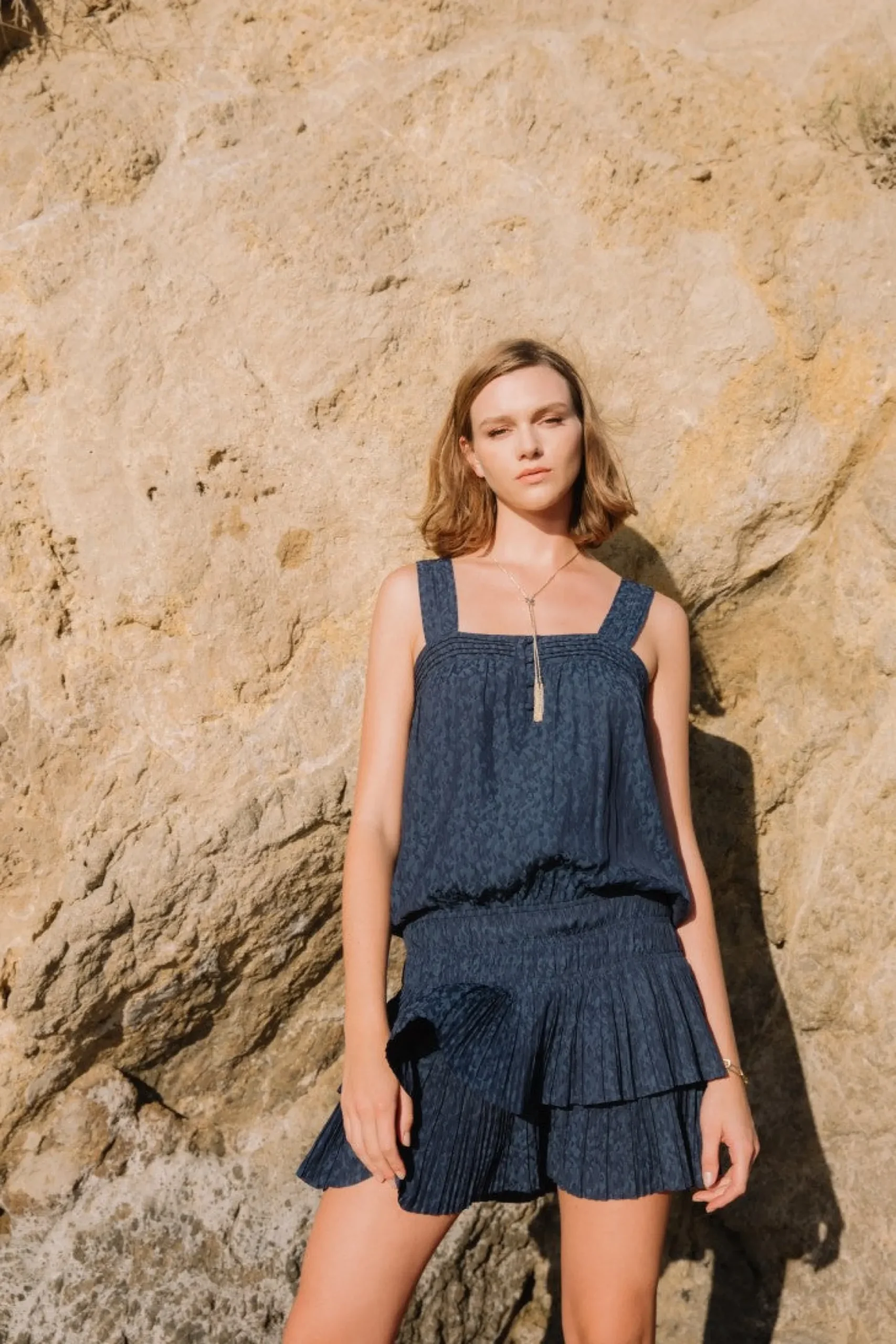 Jacquard Pintuck Mini Dress