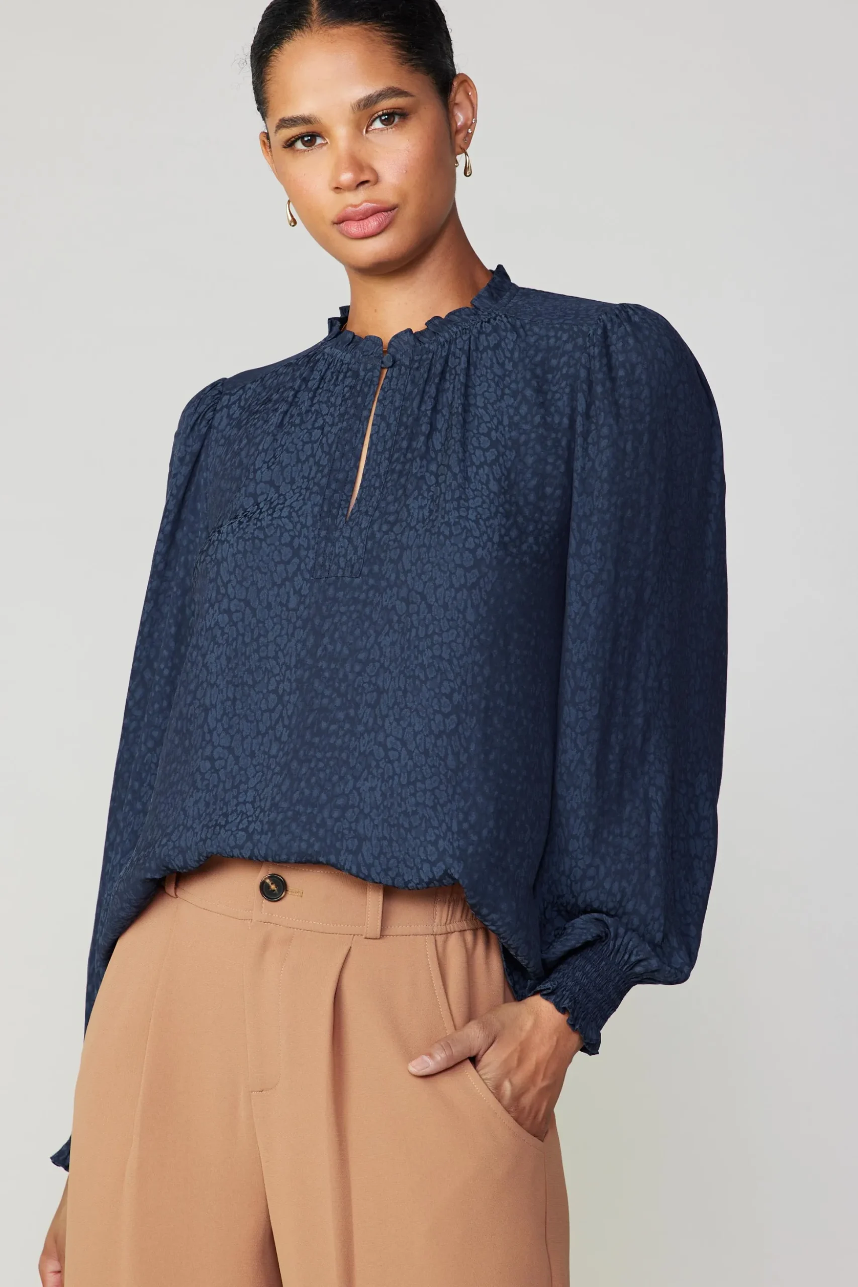 Jacquard Ruffled Neck Blouse