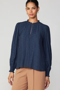 Jacquard Ruffled Neck Blouse