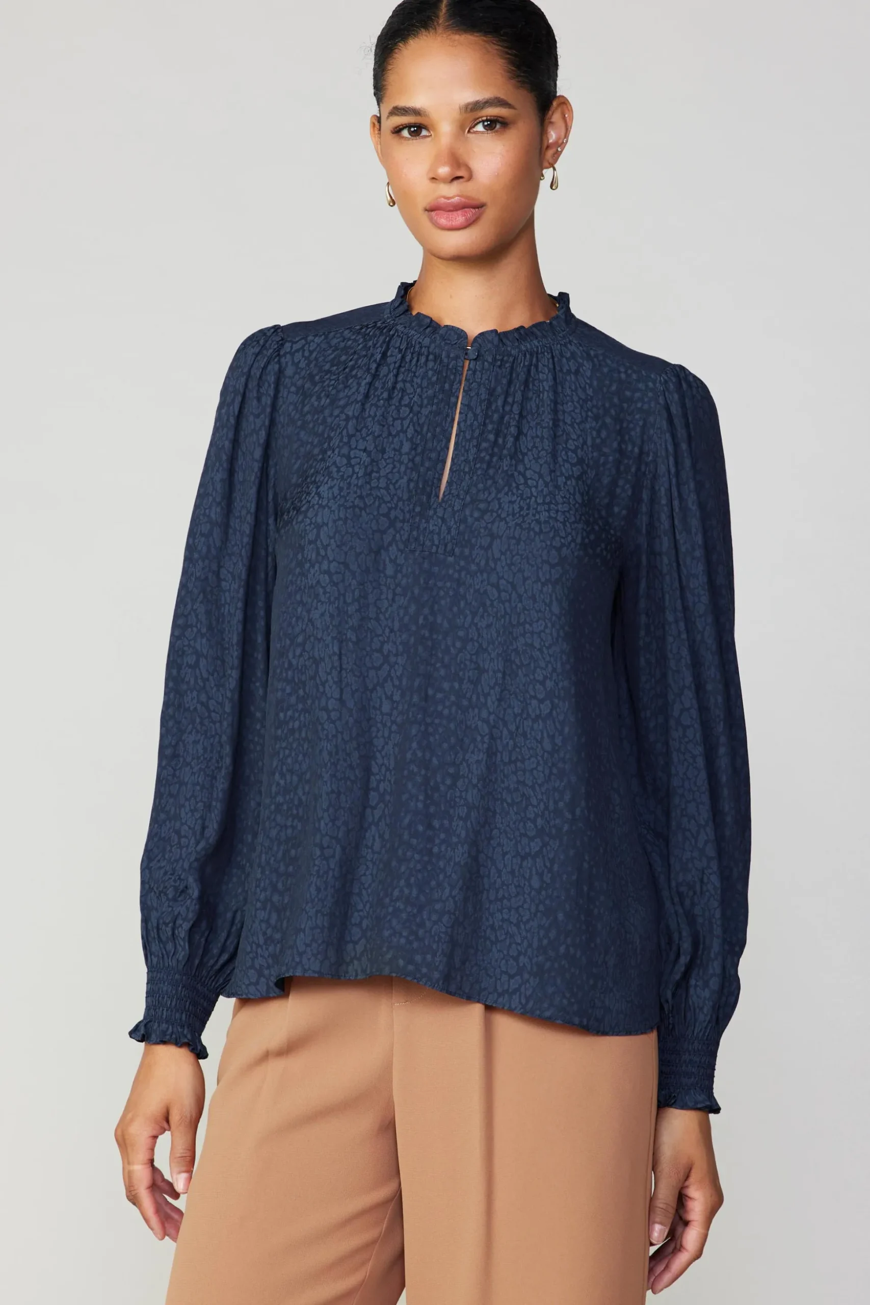 Jacquard Ruffled Neck Blouse