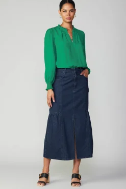 Jacquard Ruffled Neck Blouse