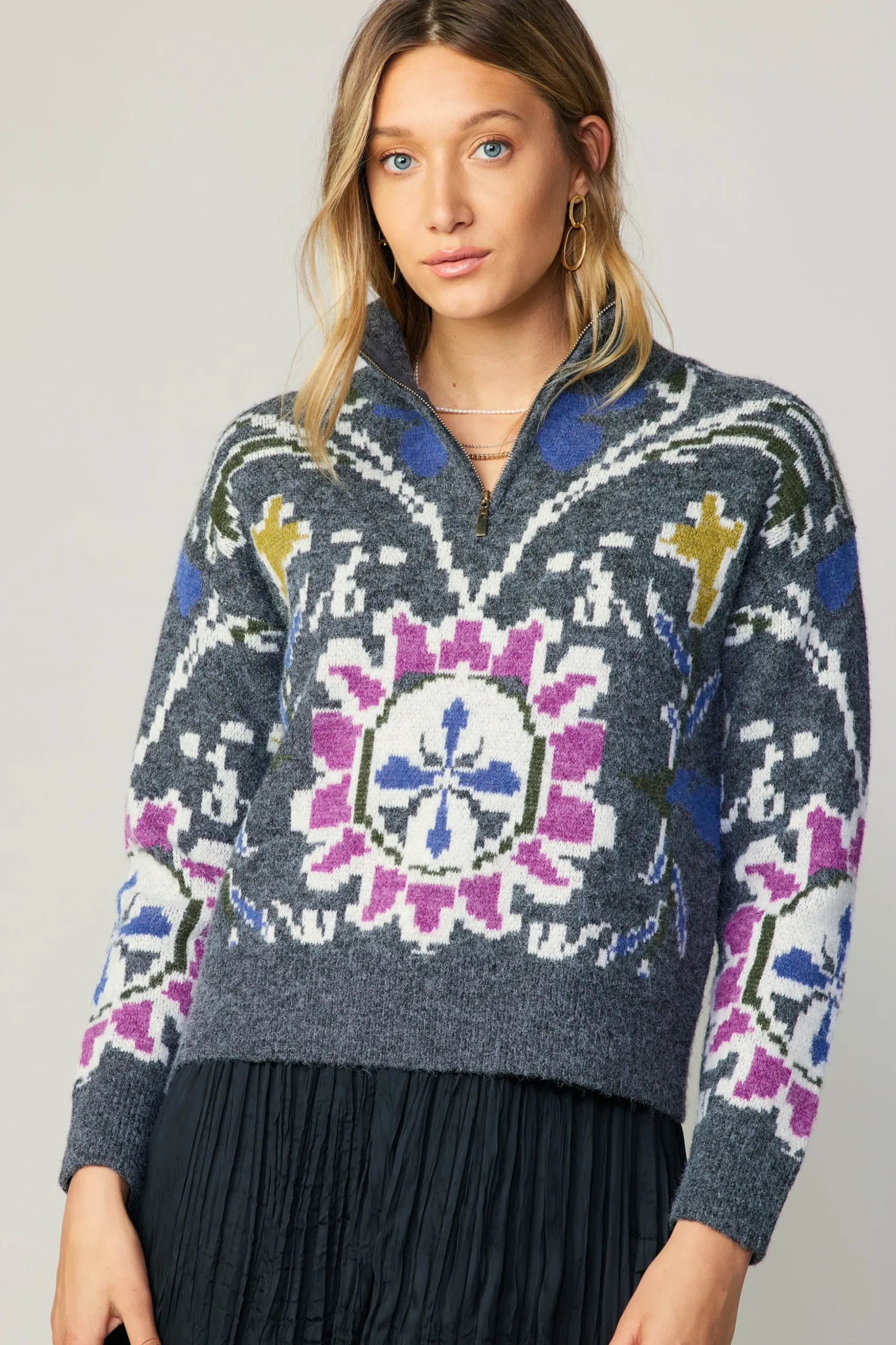 Jacquard Zip Sweater