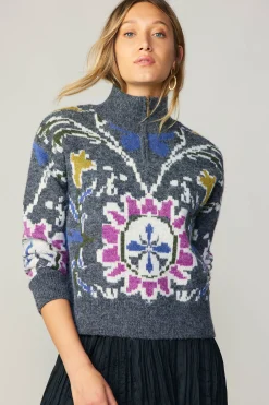 Jacquard Zip Sweater