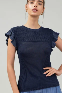 Knit Crewneck Ruffled Tank