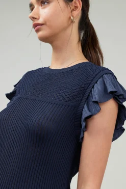 Knit Crewneck Ruffled Tank