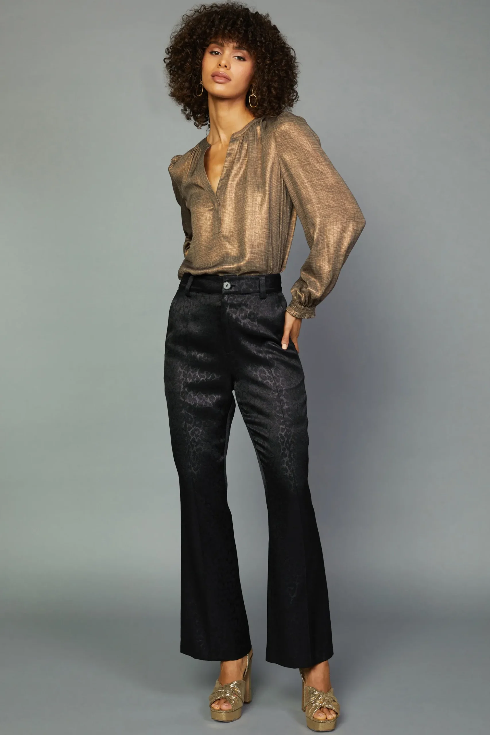 Leopard Jacquard Flare Pants