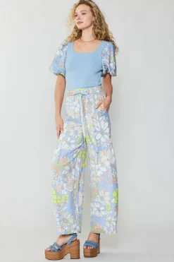 Linen Blend Floral Pants