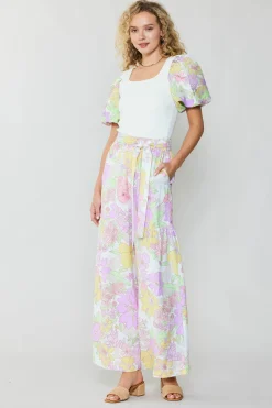 Linen Blend Floral Pants