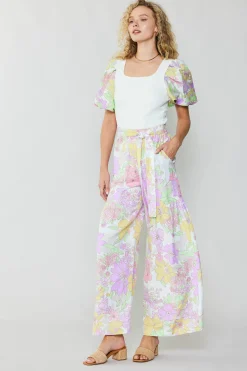 Linen Blend Floral Pants