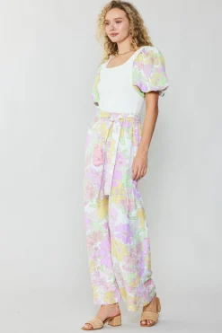 Linen Blend Floral Pants