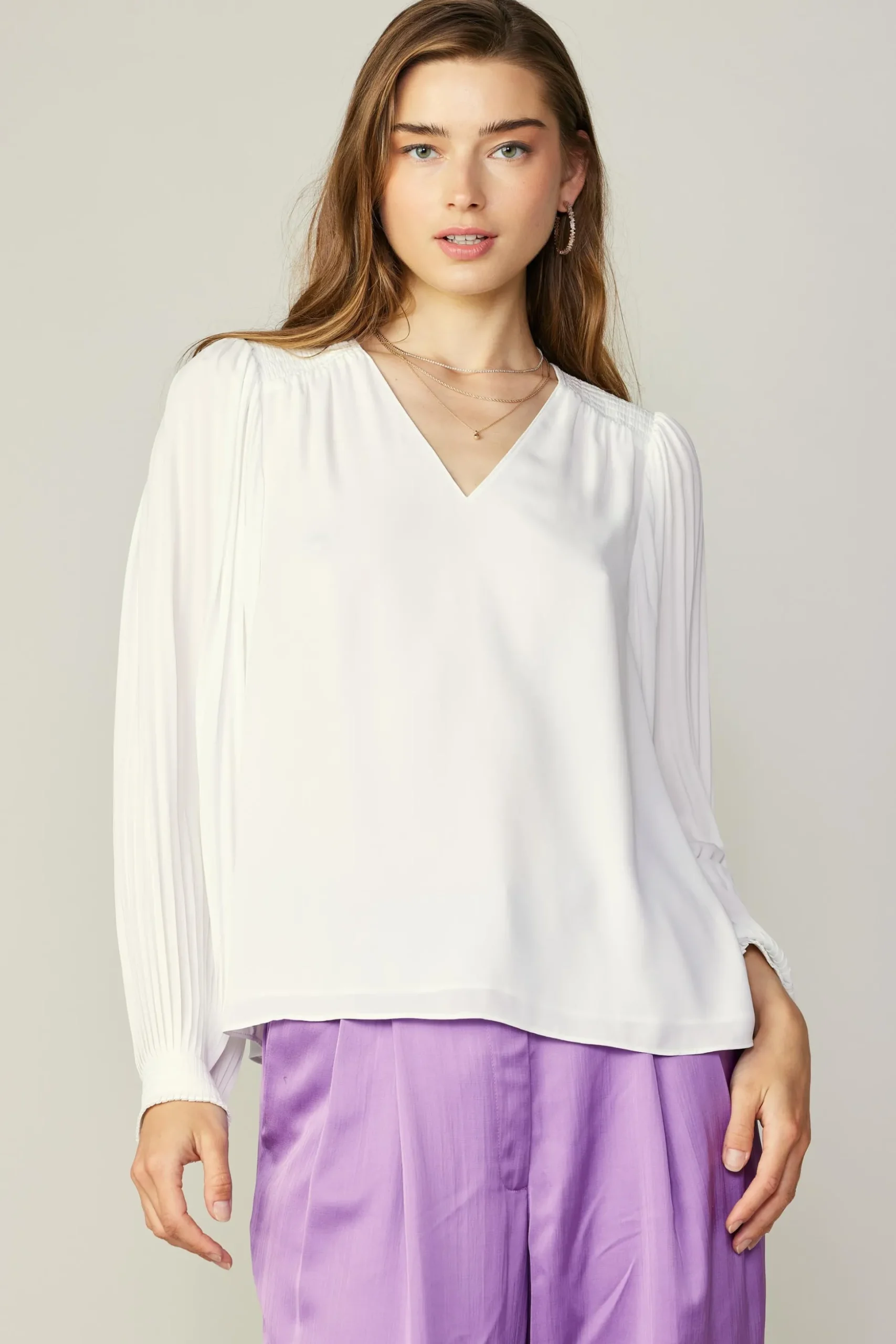 Long Pleated Sleeve Blouse