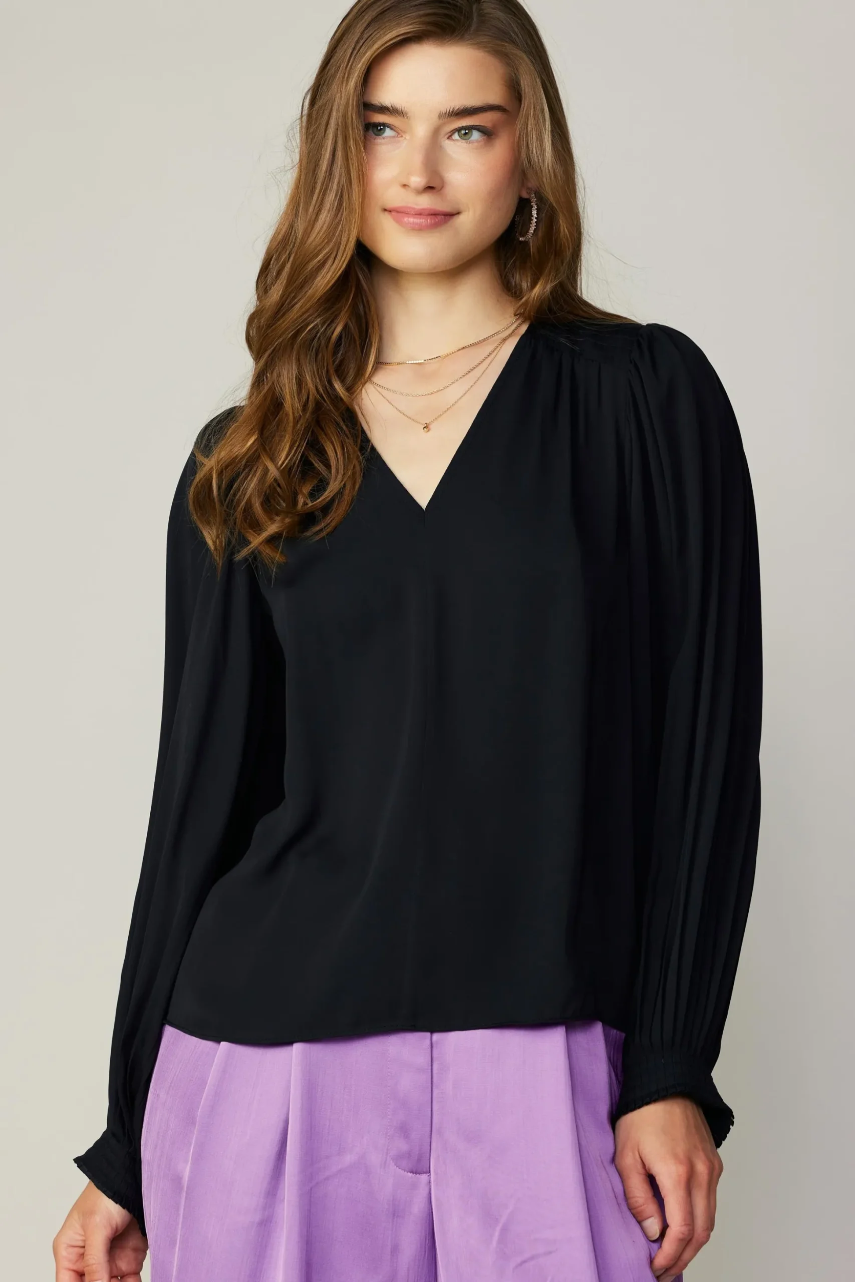 Long Pleated Sleeve Blouse