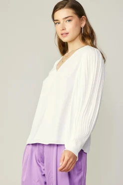 Long Pleated Sleeve Blouse