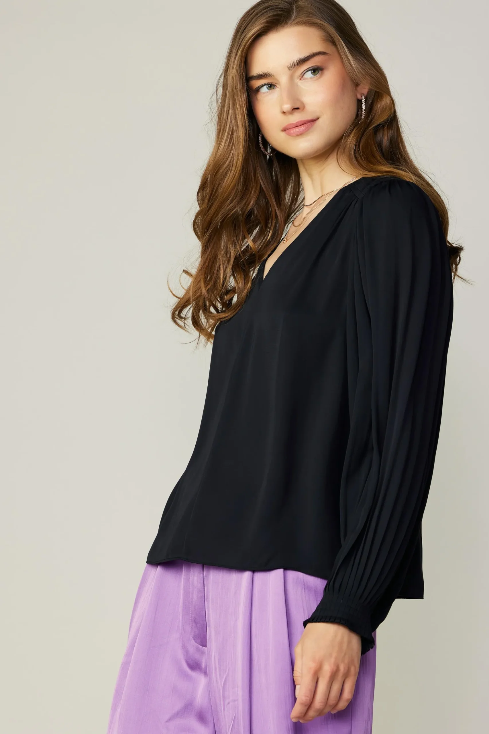 Long Pleated Sleeve Blouse