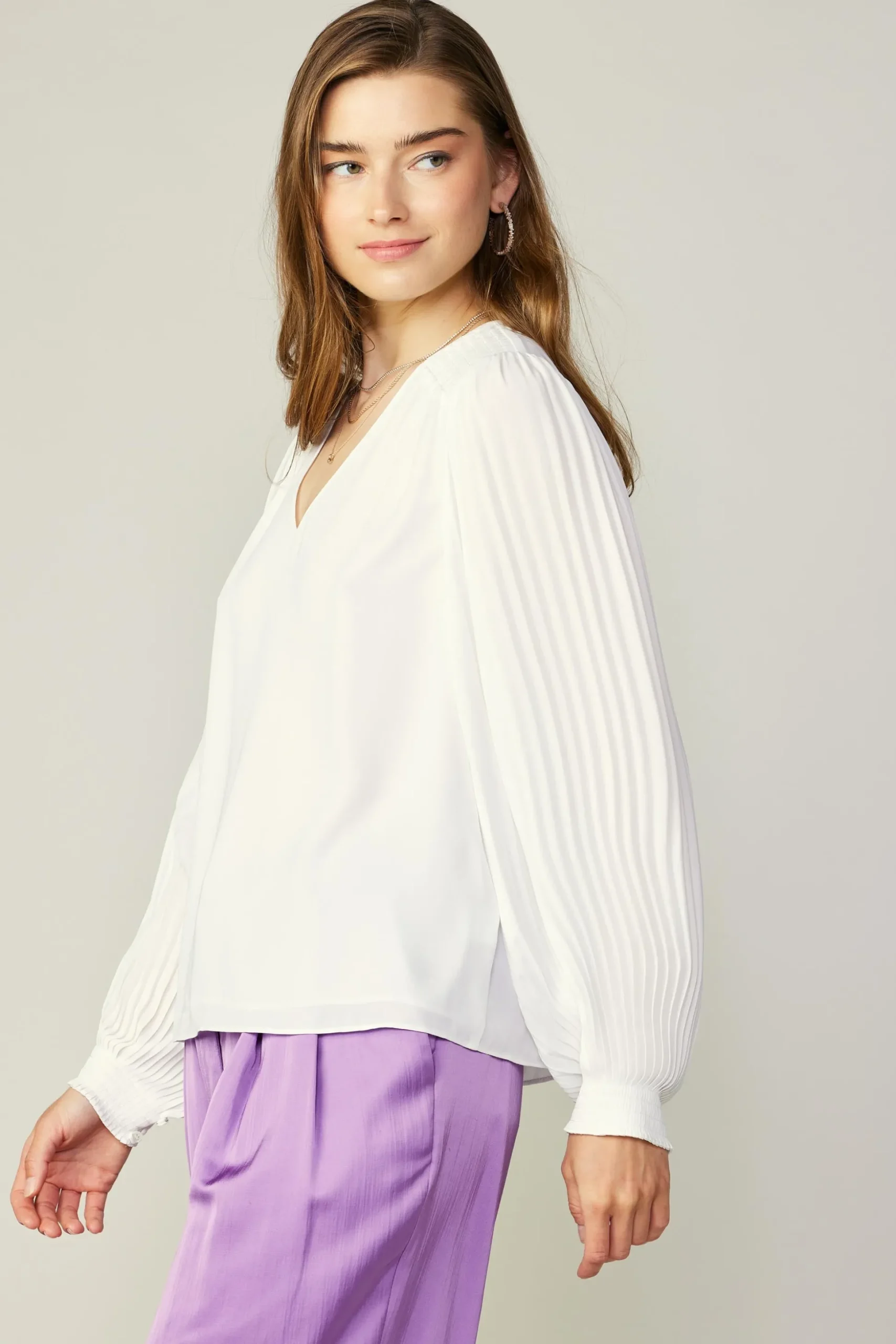 Long Pleated Sleeve Blouse