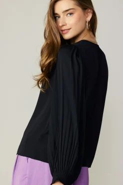 Long Pleated Sleeve Blouse