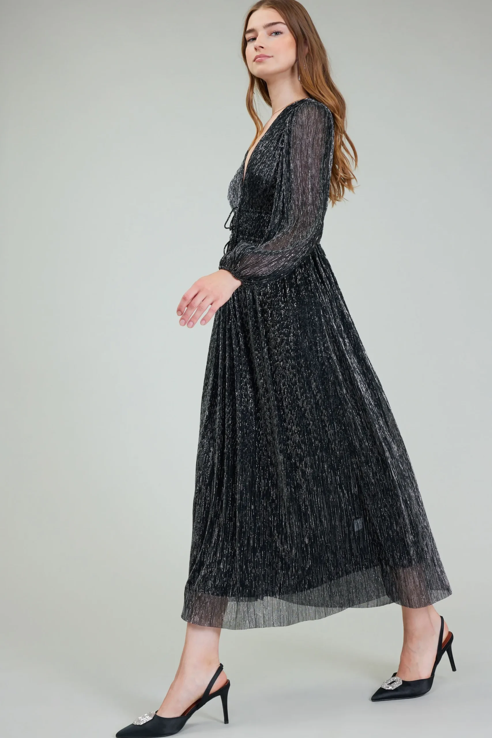Lurex Pleated Maxi Dress