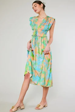 Mara Abstract Pleated Maxi Dress