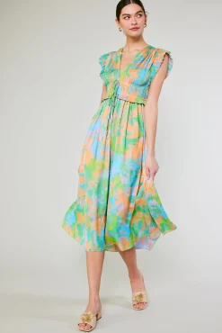 Mara Abstract Pleated Maxi Dress