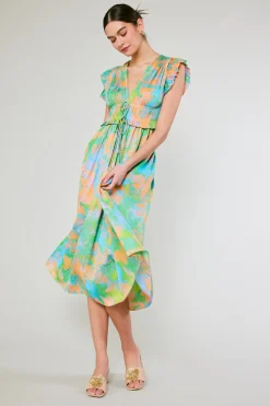 Mara Abstract Pleated Maxi Dress