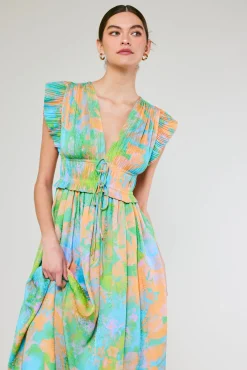 Mara Abstract Pleated Maxi Dress