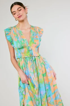 Mara Abstract Pleated Maxi Dress