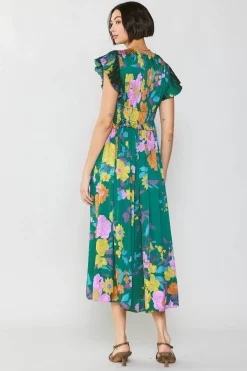Mara Floral Pleated Midi Dress