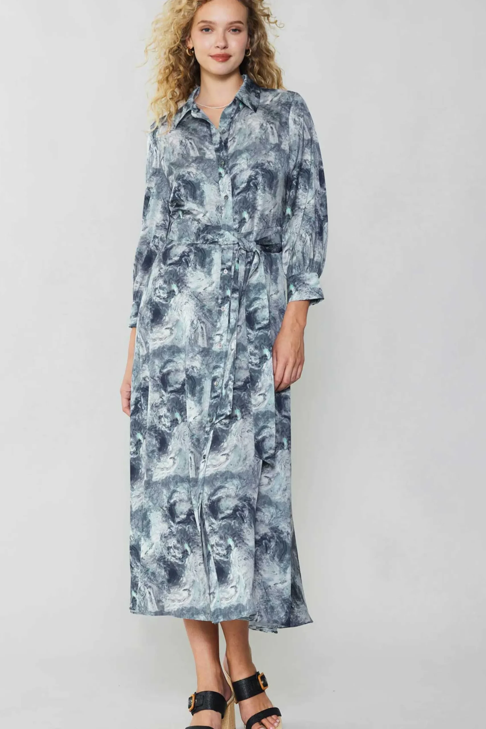 Marbled Motif Buttondown Dress