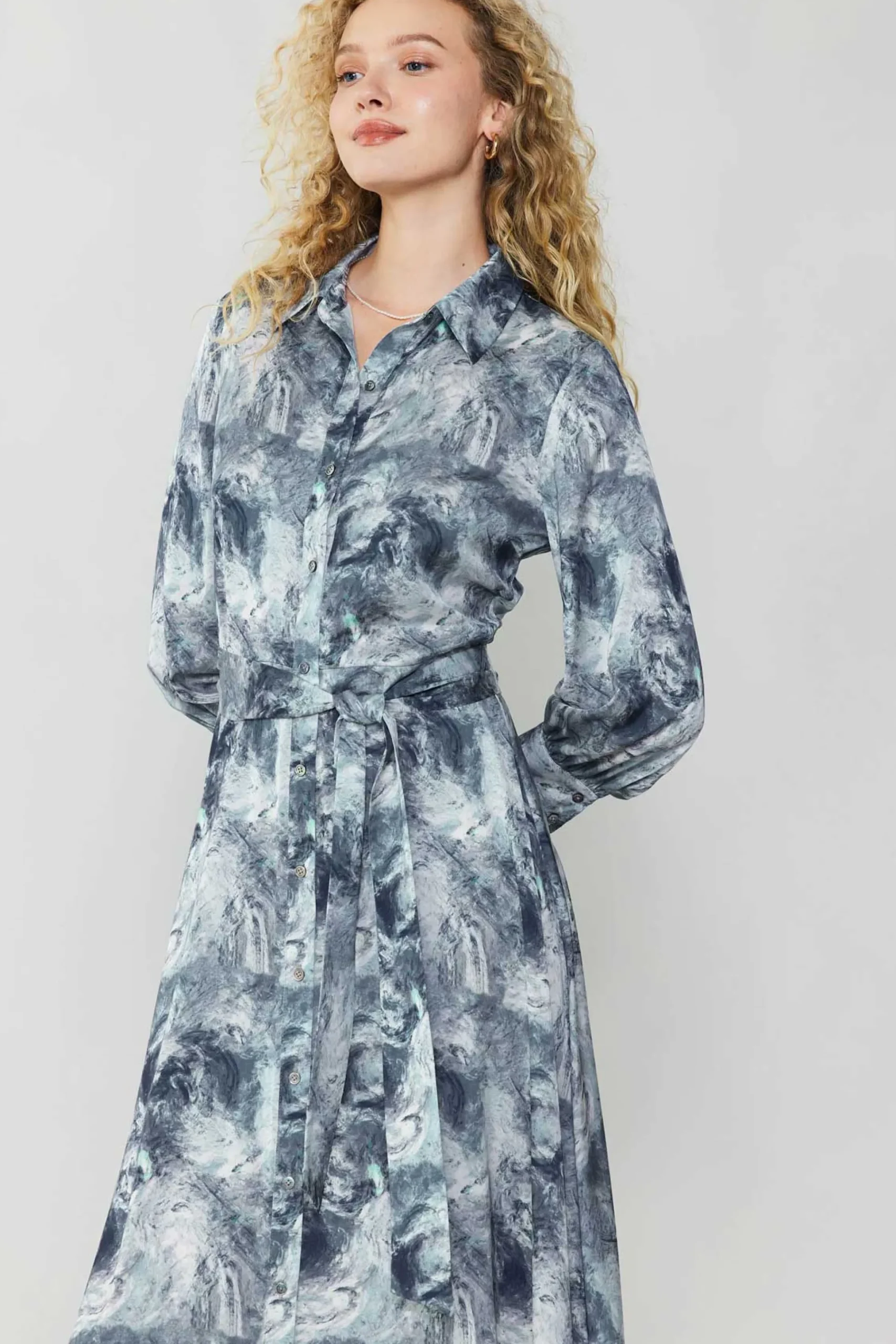 Marbled Motif Buttondown Dress