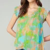 Margot Abstract Pleated Sleeve Blouse