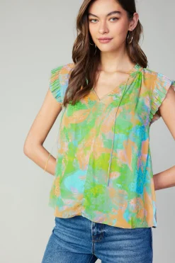 Margot Abstract Pleated Sleeve Blouse