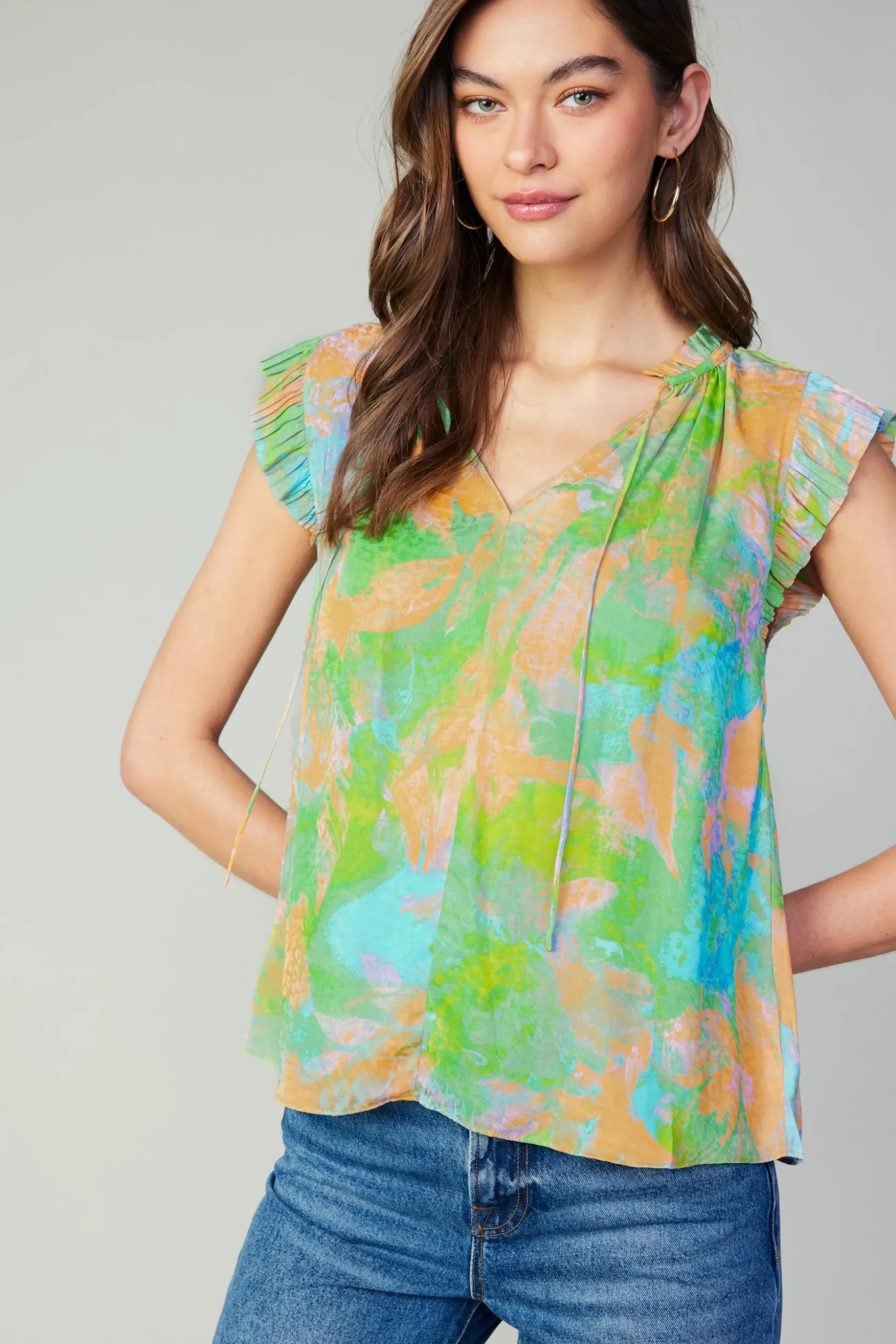 Margot Abstract Pleated Sleeve Blouse
